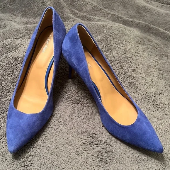 Calvin Klein Shoes Calvin Klein Blue Suede Heels Poshmark